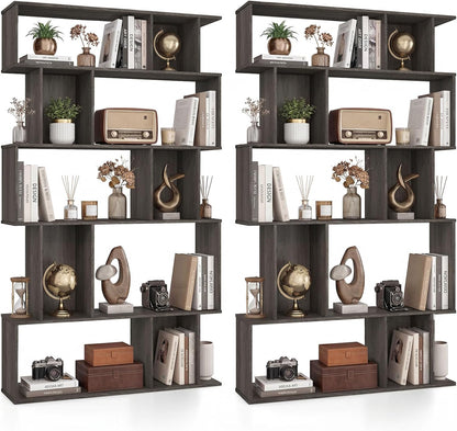 Goflame Geometric Bookshelf 5-Tier Bookcase with Open Shelves and Closed-back Cubes