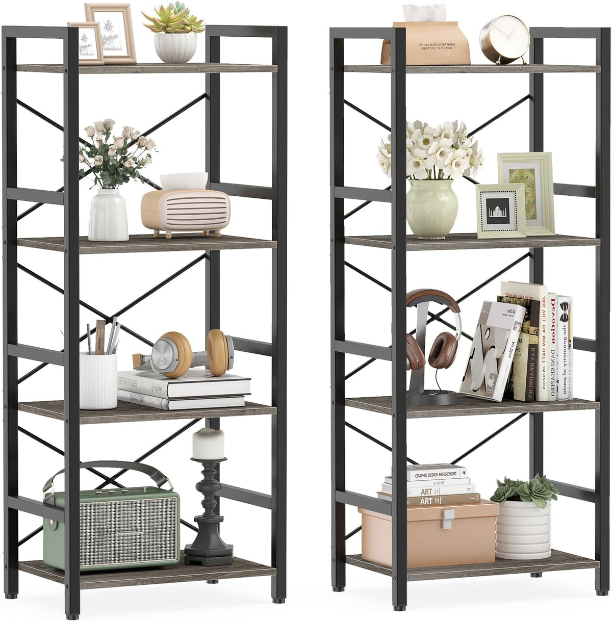 Goflame 4-Tier Bookshelf | Narrow Freestanding Display Shelf with Metal Frame (1/2)