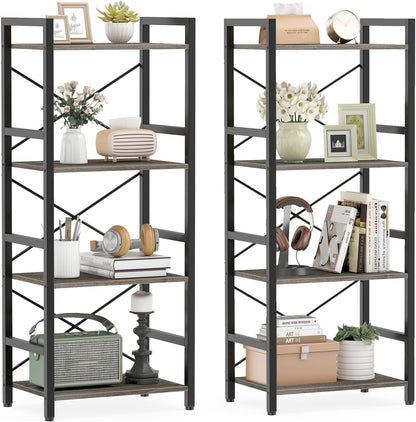 Goflame 4-Tier Bookshelf | Narrow Freestanding Display Shelf with Metal Frame (1/2)