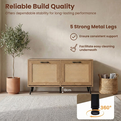 Rattan Shoe Storage Cabinet with 2 Flip Drawers, Hidden Shoe Storage Organizer with Adjustable Shelves and Metal Legs