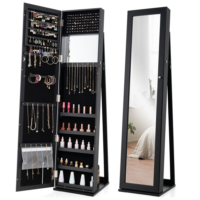 Jewelry Cabinet with Full-length Mirror, Jewelry Storage Organizer with Makeup Mirror