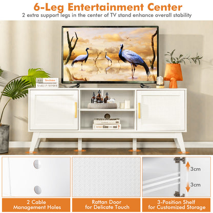 Rattan TV Stand for TVs up to 65 Inch, Modern Entertainment Center with Storage Cabinet