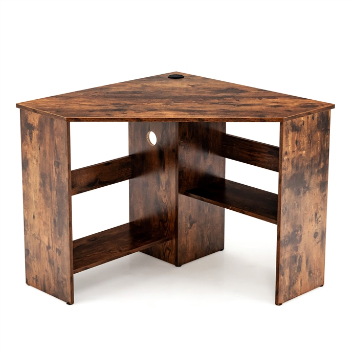 Corner Desk with Storage Shelves, Triangular Computer Desk with Cable Management Holes
