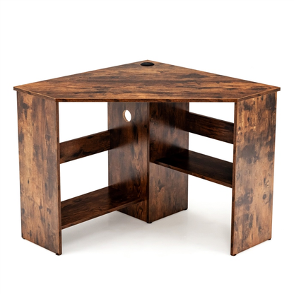Corner Desk with Storage Shelves, Triangular Computer Desk with Cable Management Holes