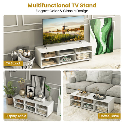 6-Cubby TV Stand for TVs up to 50 Inches, White TV Console Table with Adjustable Shelves
