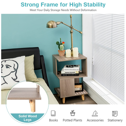 Goflame Set of 2 End Table, Wood Nightstand with Legs (Natural)