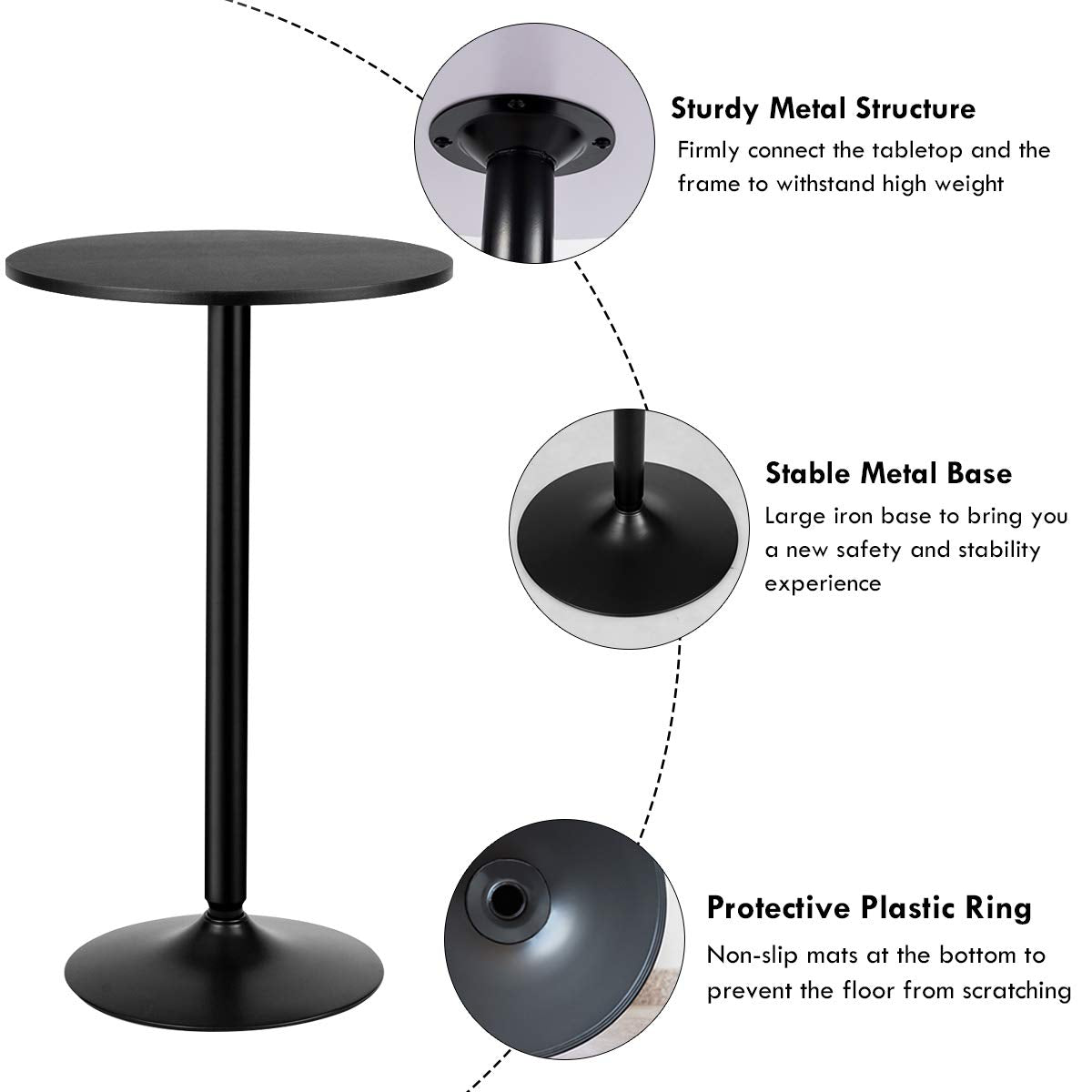 Goflame Pub Bar Table 24-Inch Round Top 40-Inch Height Modern Style