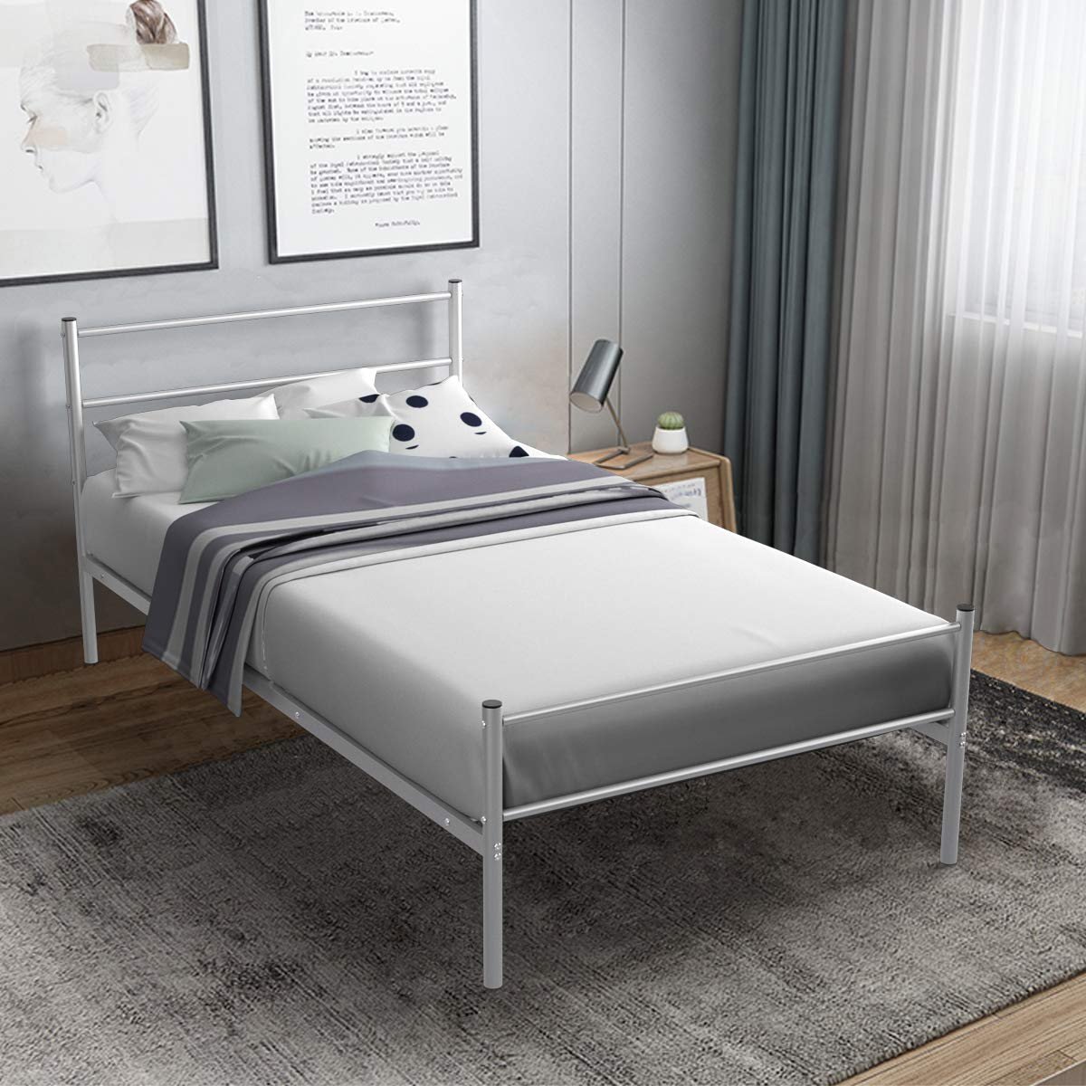 Goflame Twin Size Platform Bed with Headboard and Footboard