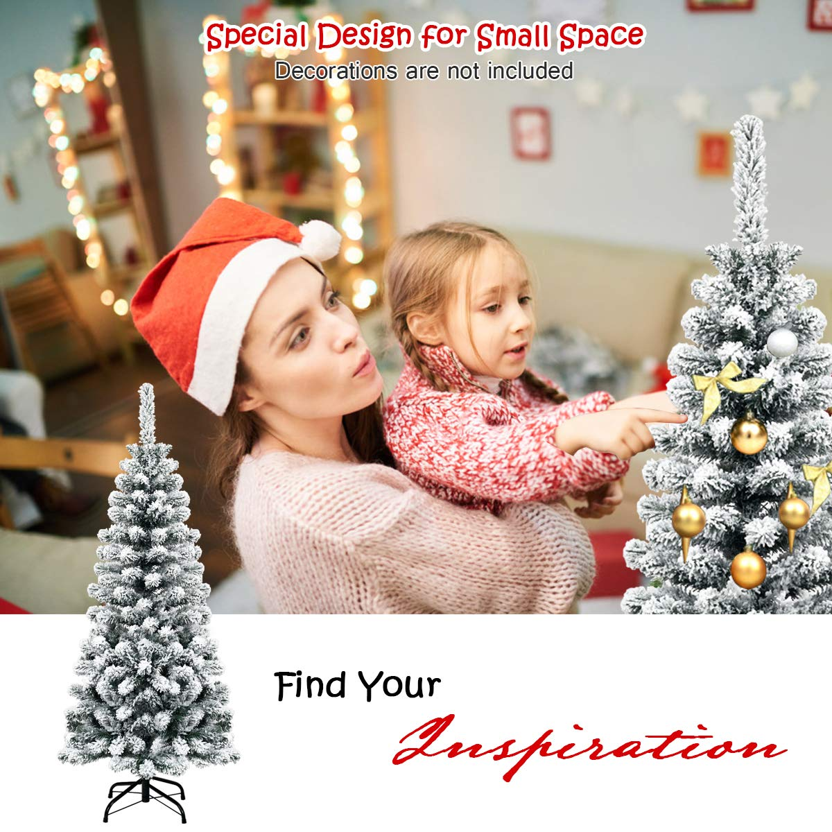 Goflame Artificial Snow Flocked Christmas Tree, Slim Xmas Snowy Tree for Indoor and Outdoor Use - GoflameUS