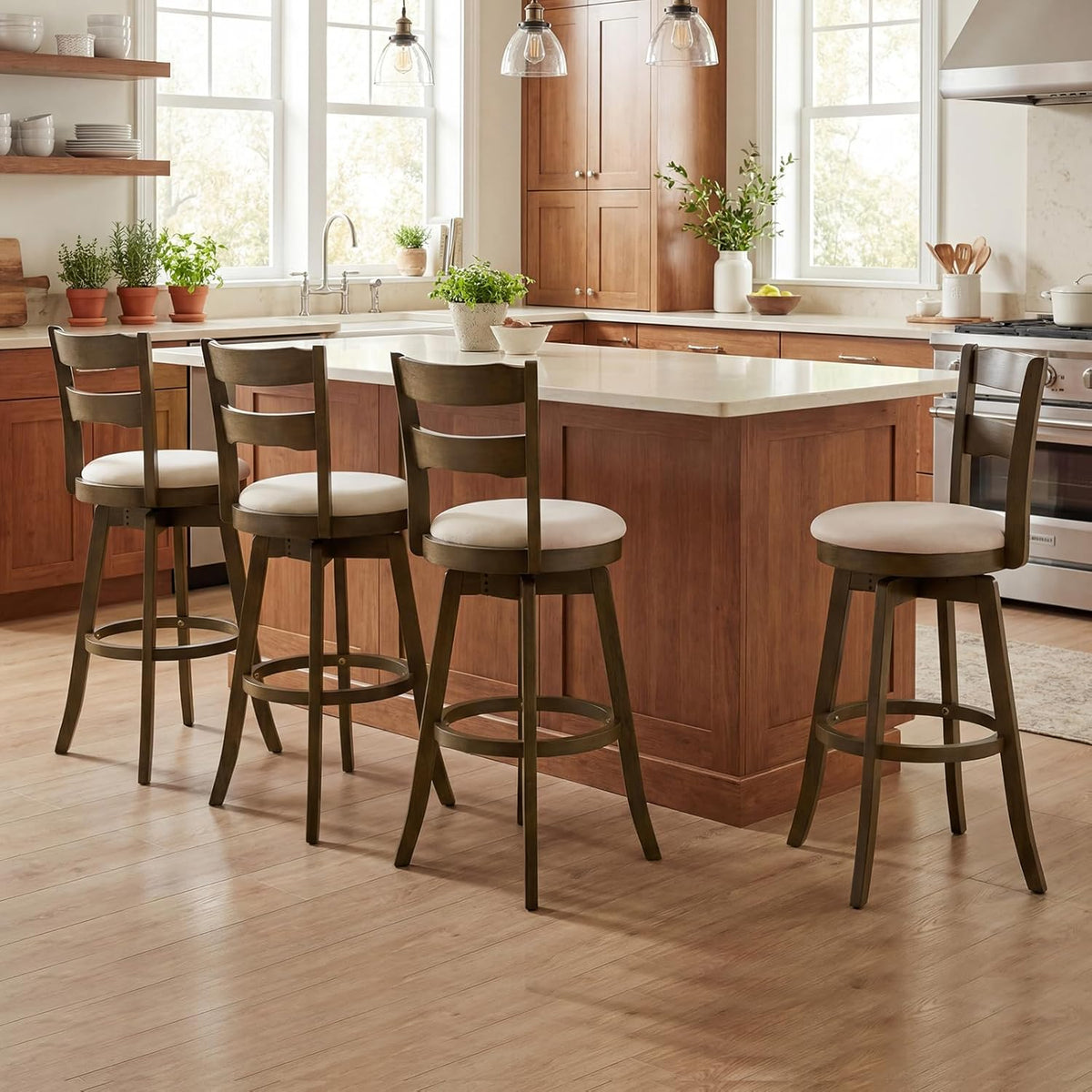 Goflame 30.5" Swivel Bar Stools Set of 2/4 with Fabric Upholstered Seat, High Back