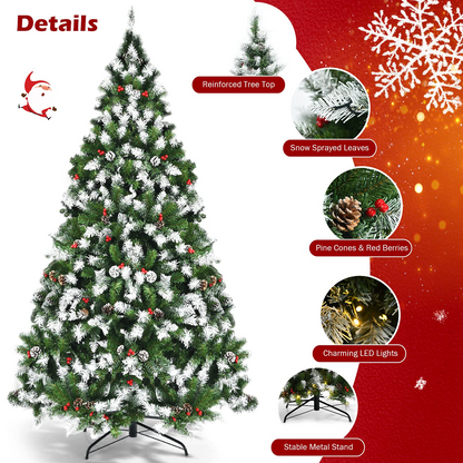 Goflame Pre-lit Snow Flocked Christmas Tree,Hinged Artificial Xmas Tree, Indoor Holiday Festival Decoration - GoflameUS