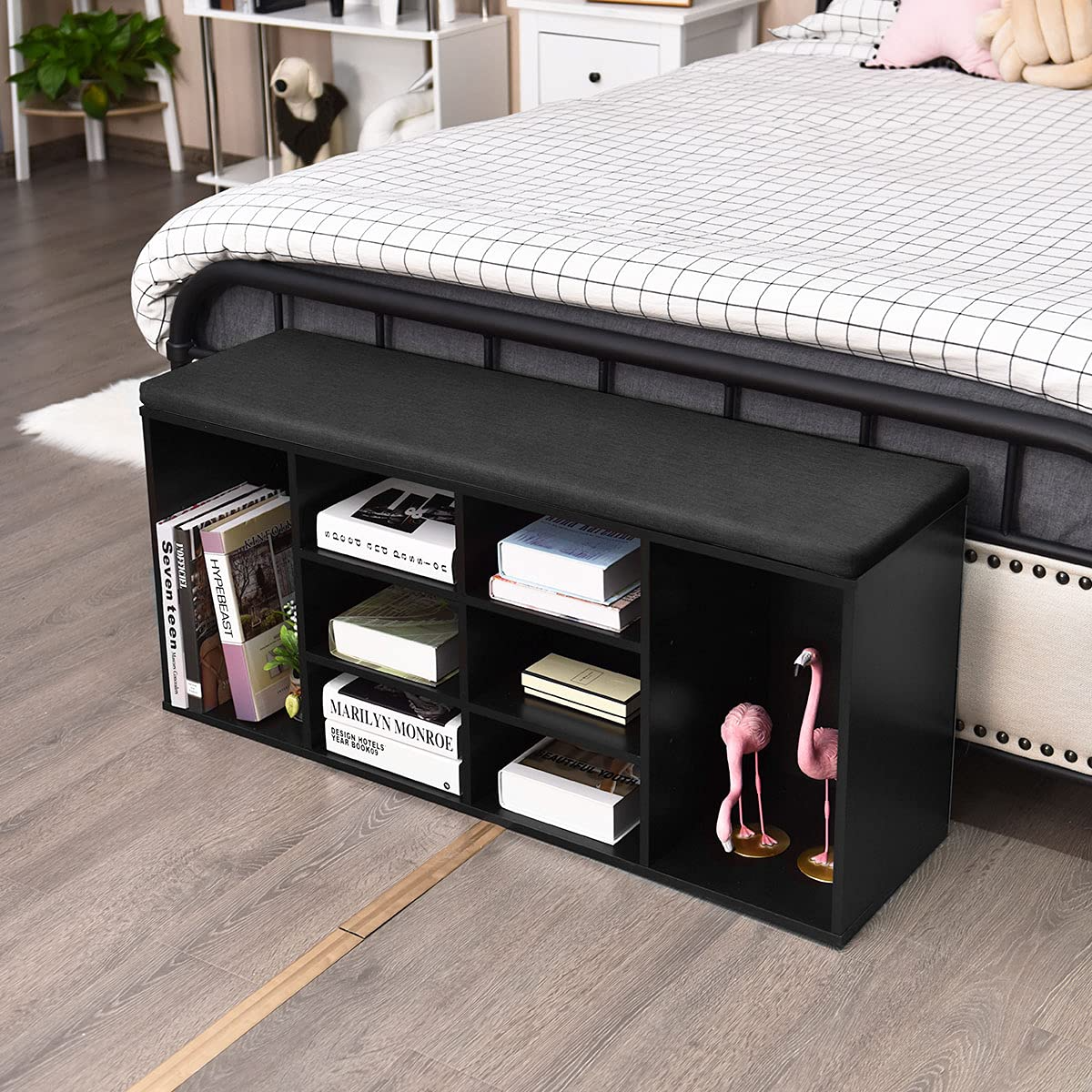 Goflame Shoe Storage Bench with Cushion, Entryway Shoe Rack Bench
