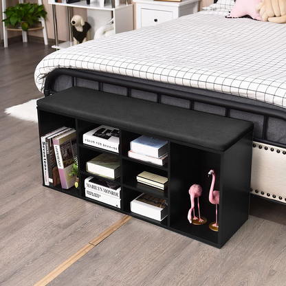 Goflame Shoe Storage Bench with Cushion, Entryway Shoe Rack Bench