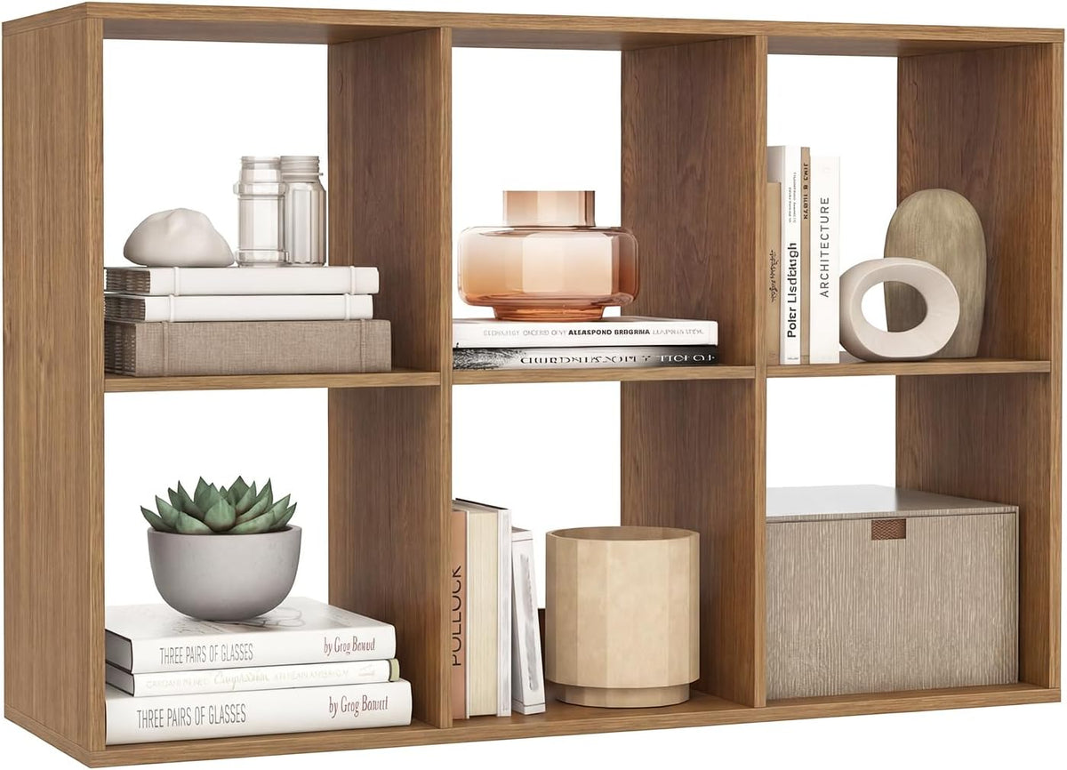 Goflame 6-Cube Bookcase, White Cubby Bookshelf w/Back Guardrail & Anti-Tipping Kits