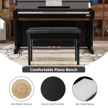 Goflame Wooden Duet Piano Bench with Padded Cushion and Music Storage
