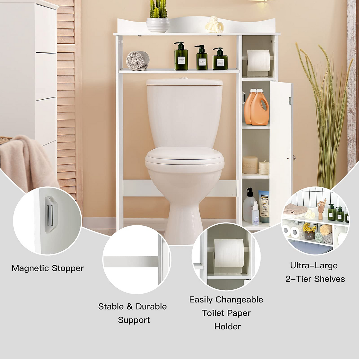 Goflame Over-The-Toilet Storage Rack, Bathroom Freestanding Space Saver with 1-Door Side Storage Cabinet