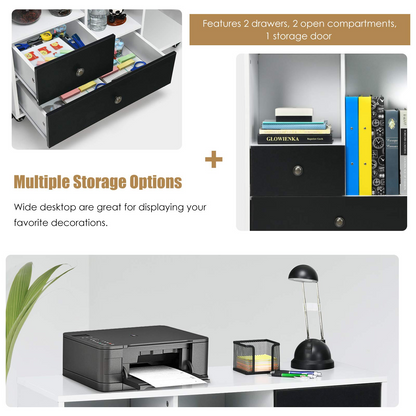 Goflame Lateral File Cabinet 2 Drawer Printer Stand, Rolling Storage Office Cabinet with Lockable Wheels