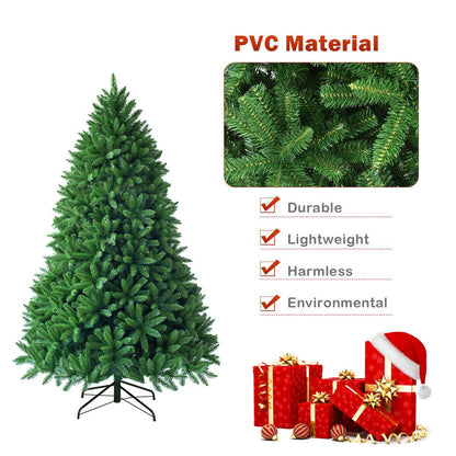 7.5ft Unlit Artificial Christmas Tree, Premium Hinged Fir Tree - GoflameUS