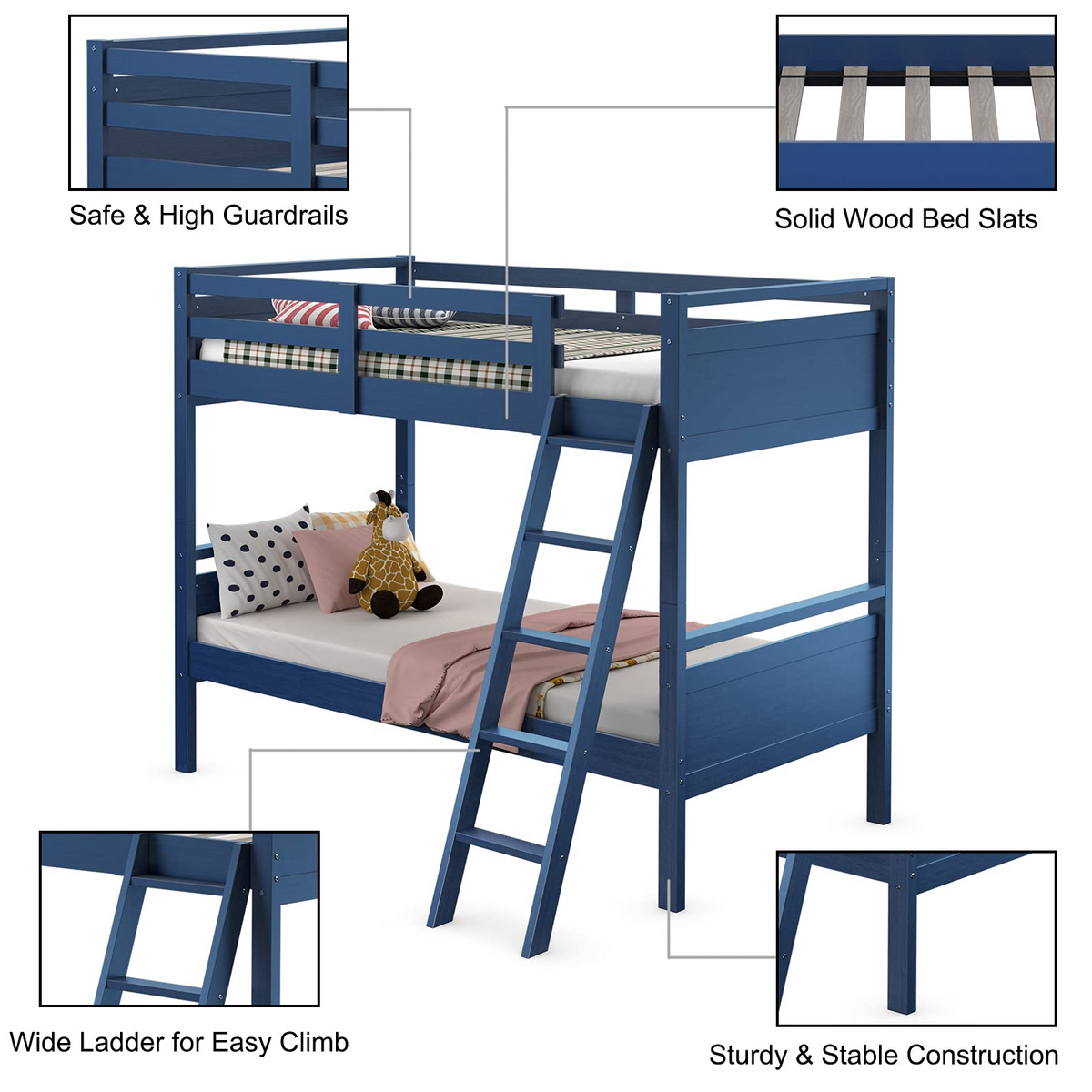 Goflame Twin Over Twin Bunk Bed, Solid Wood Twin Bunk Bed Convertible Into Two Individual Beds