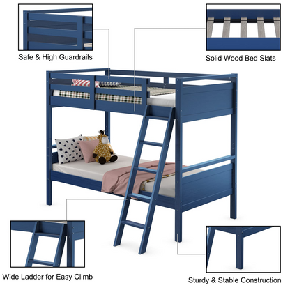 Goflame Twin Over Twin Bunk Bed, Solid Wood Twin Bunk Bed Convertible Into Two Individual Beds