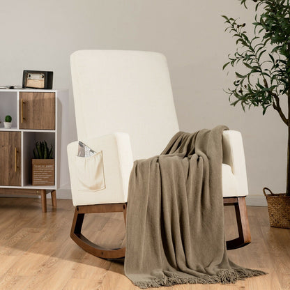 Goflame Upholstered Rocking Chair, Modern Fabric Armchair w/Wood Base