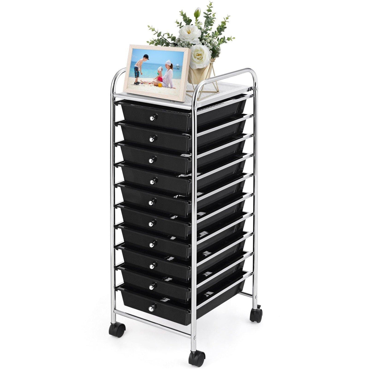 10 Drawer Rolling Storage Cart Scrapbook Paper Office School Organizer - Goflameus