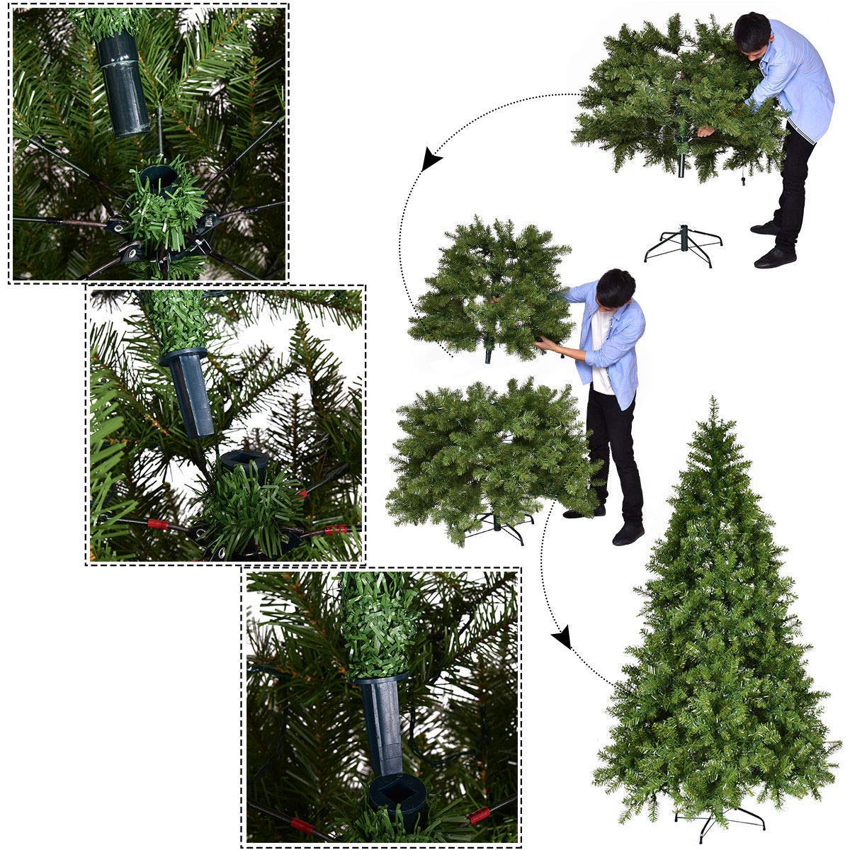 Goflame Pre-Lit Christmas Tree Artificial PVC Spruce Hinged with 560 LED Lights and Solid Metal Legs - GoflameUS