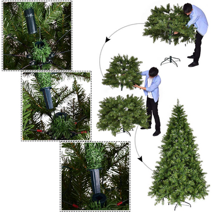 Goflame Pre-Lit Christmas Tree Artificial PVC Spruce Hinged with 560 LED Lights and Solid Metal Legs - GoflameUS