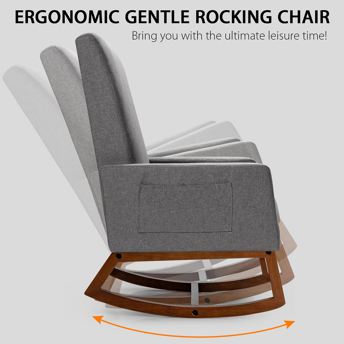 Goflame Upholstered Rocking Chair, Modern Fabric Armchair w/Wood Base