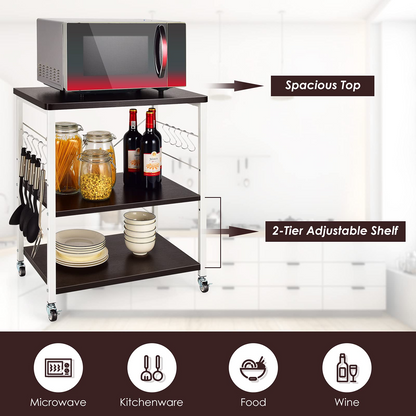 Goflame Kitchen Baker's Rack 3-Tier Microwave Cart on Wheels