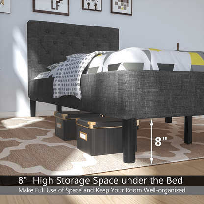 Elegant & Modern Style Twin Size Upholstered Stable Bed Base with Button Stitched Headboard