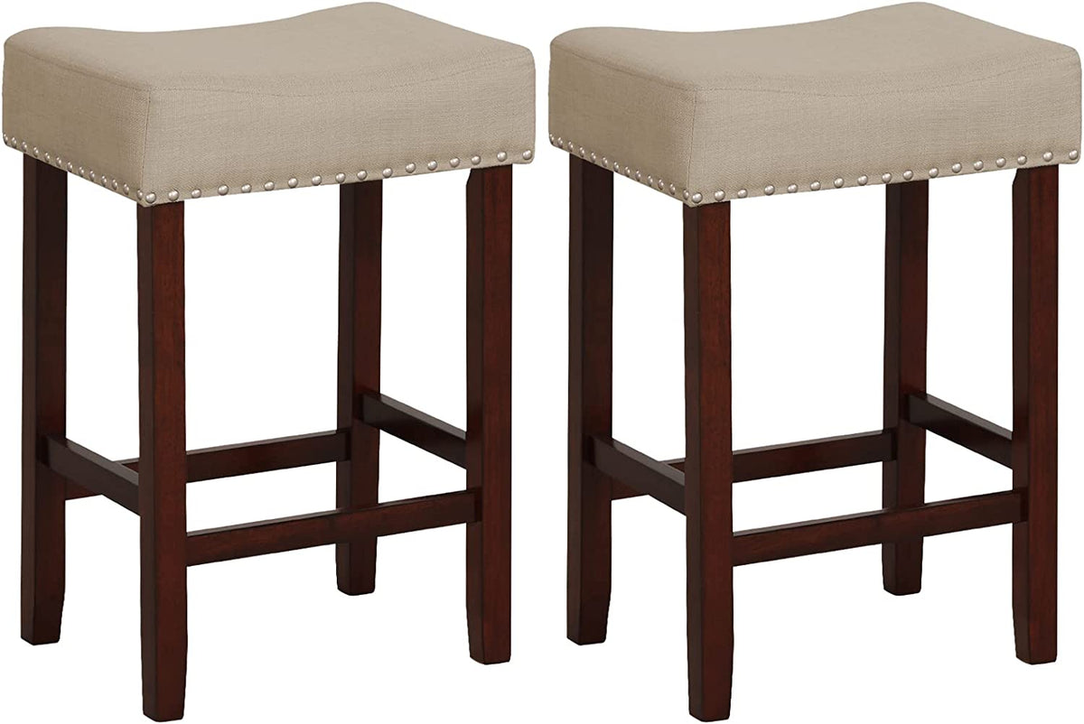 Goflame 29.5" Bar Height Bar Stools Set of 4 - Backless Saddle Barstools with Nailhead Linen Foam Seat