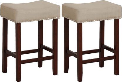 Goflame 29.5" Bar Height Bar Stools Set of 4 - Backless Saddle Barstools with Nailhead Linen Foam Seat