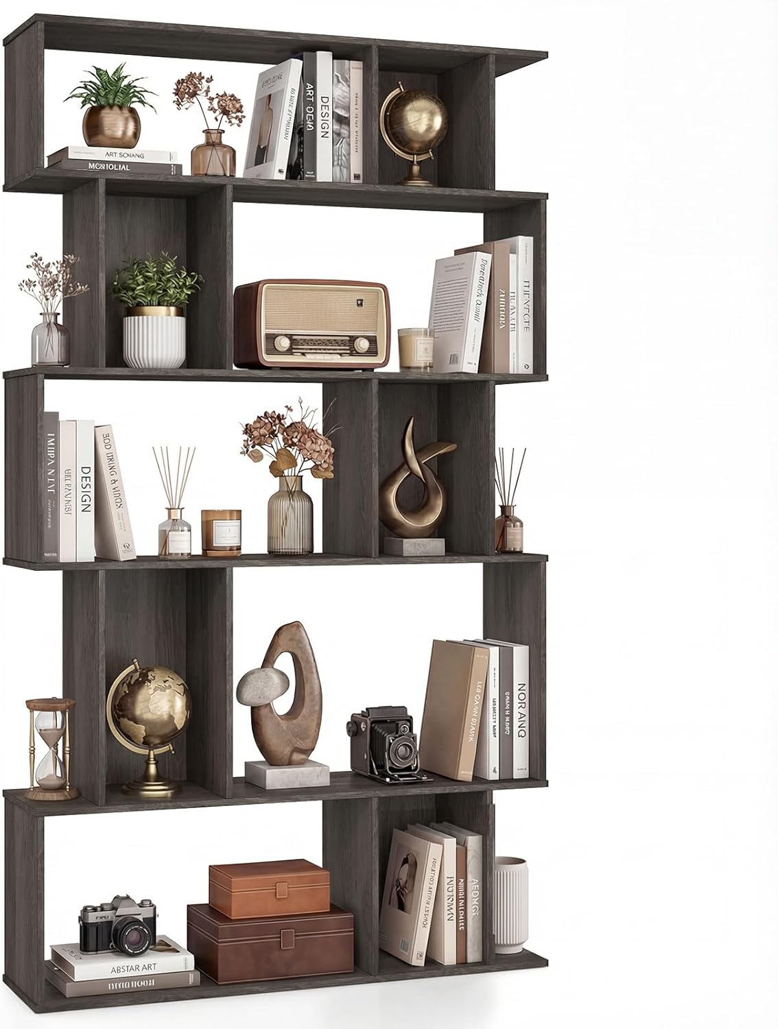 Goflame Geometric Bookshelf 5-Tier Bookcase with Open Shelves and Closed-back Cubes