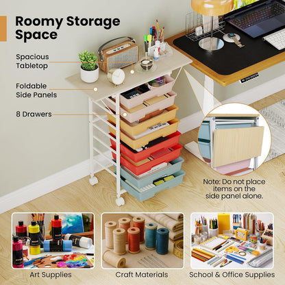 GOFLAME Rolling Storage Cart with Foldable Wooden Top