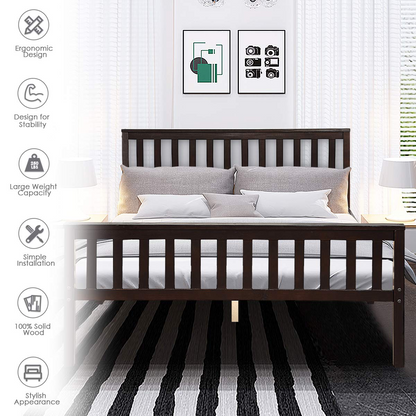 Goflame Queen Size Wood Slats Great Support with Six Legs, No Box Spring Needed, Antique Espresso