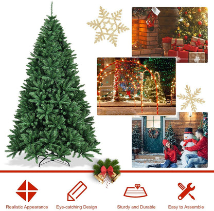 Artificial Douglas Christmas Tree, 7.5 Unlit Hinged Pine Tree with 2254 Branch Tips and Solid Metal Stand - GoflameUS