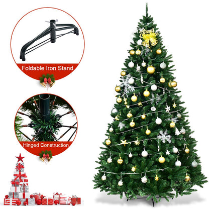 9ft Artificial Douglas Christmas Tree, Unlit Hinged Pine Tree, with 3594 Branch Tips and Solid Metal Stand - GoflameUS