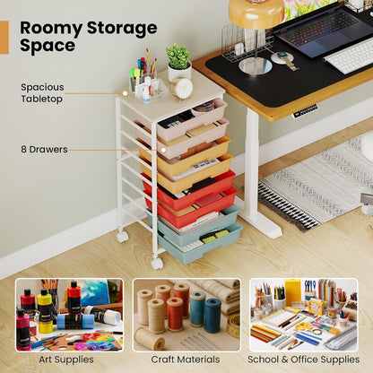 GOFLAME Rolling Storage Cart with Wooden Top, Macaron Color