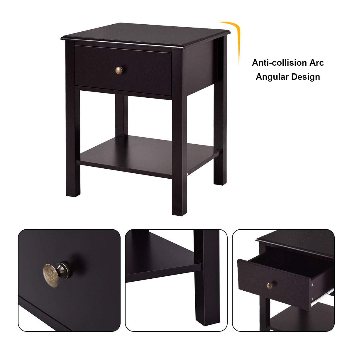 Goflame Nightstand W/Drawer and Shelf, Stable Frame Storage Cabinet