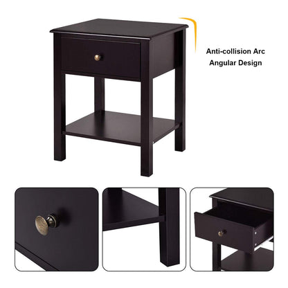 Goflame Nightstand W/Drawer and Shelf, Stable Frame Storage Cabinet