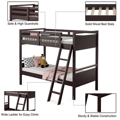 Goflame Twin Over Twin Bunk Bed, Solid Wood Twin Bunk Bed Convertible Into Two Individual Beds