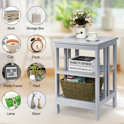 Goflame Nightstand 3-Tier Sofa Side Table W/Reinforced Bars and Stable Structure