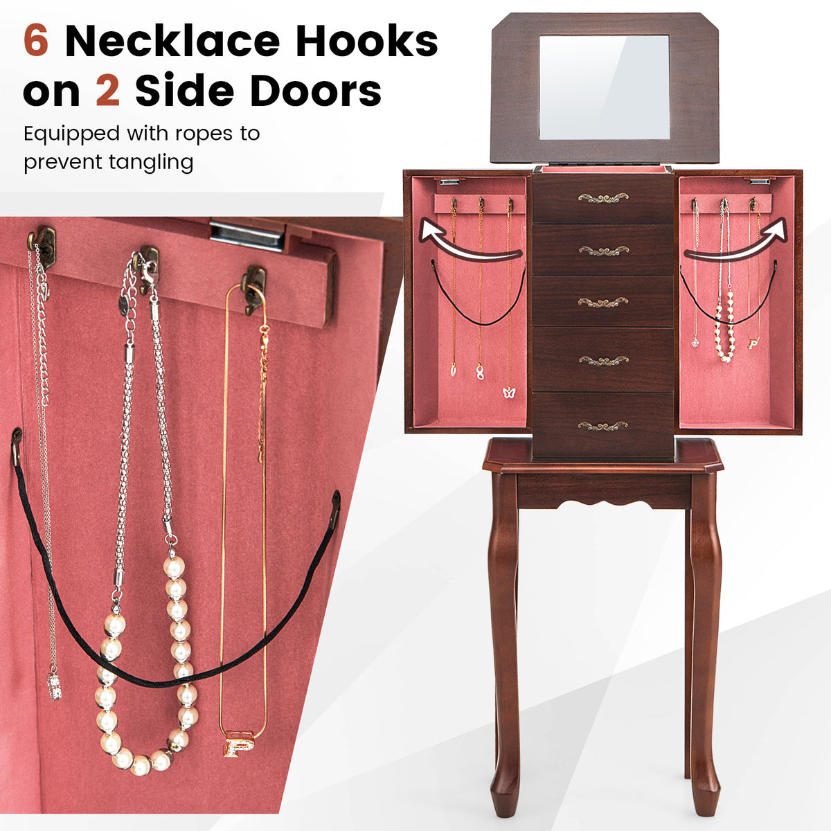 Jewelry Cabinet Chest Armoire Stand, Functional Jewelry Storage Organizer
