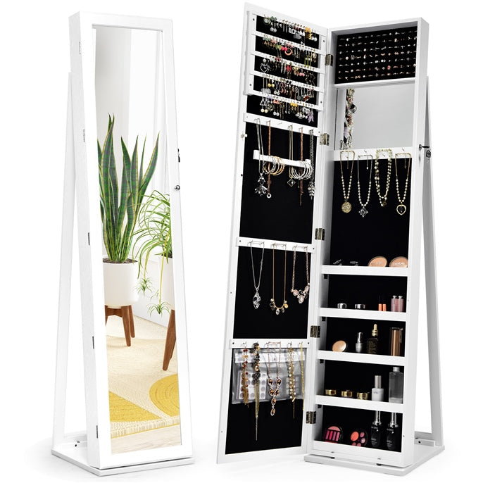 Jewelry Cabinet with Full-length Mirror, Jewelry Storage Organizer with Makeup Mirror
