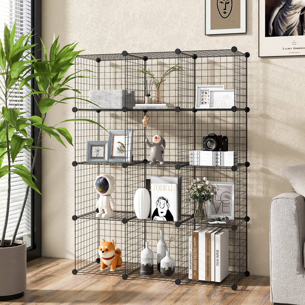 12 Wire Cubes Metal Freestanding Portable Modular DIY Bookcase, Storage Cabinet