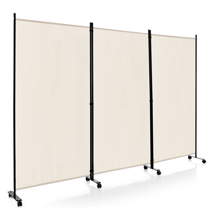 3 Panel Folding Room Divider, 6FT Rolling Privacy Screen with Lockable Wheels