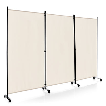 3 Panel Folding Room Divider, 6FT Rolling Privacy Screen with Lockable Wheels