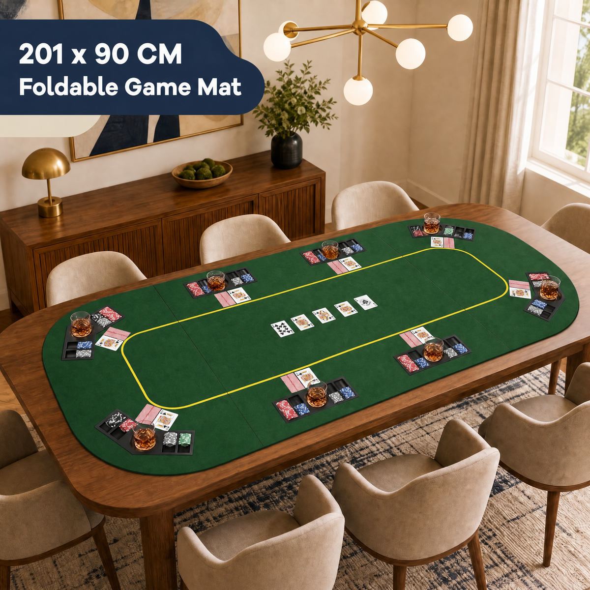 8-Player Square Poker Table Top, 79” x 36” Folding Casino Texas Hold’em Game Board w/Cup Holders & Chip Trays