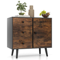 Storage Cabinet with Door & 3 Drawers, Mid-Century Floor Cabinet with Adjustable Shelf